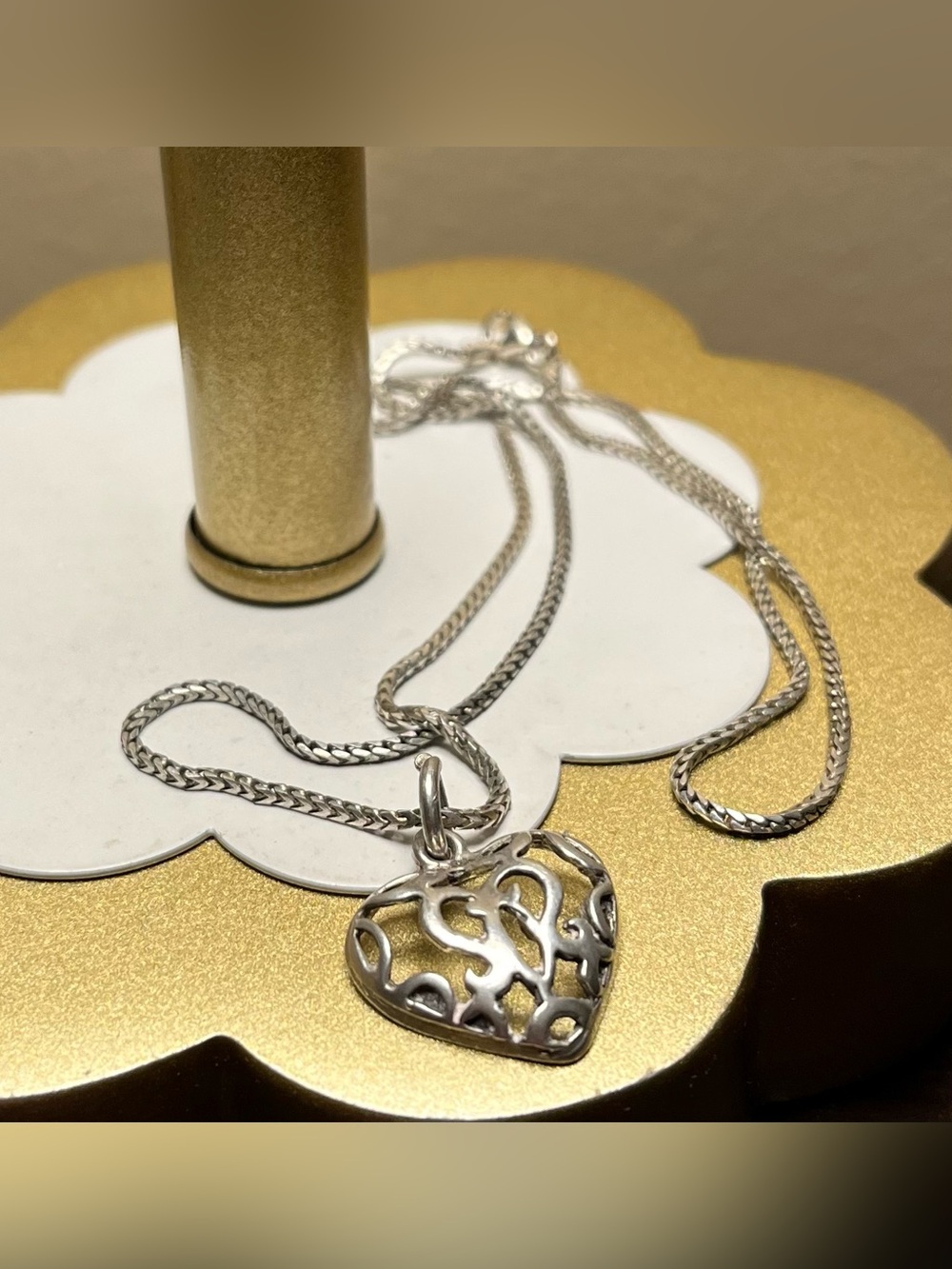 925 Sterling Silver Heart Filigree Pendant Necklace vintage